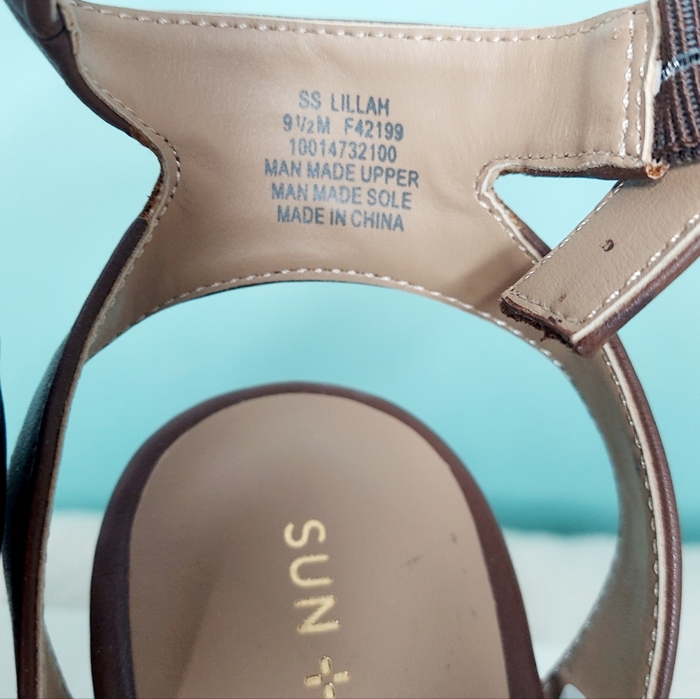 Sun + Stone Tan Brown Leather Platform Heel Sandals - Picture 5 of 13